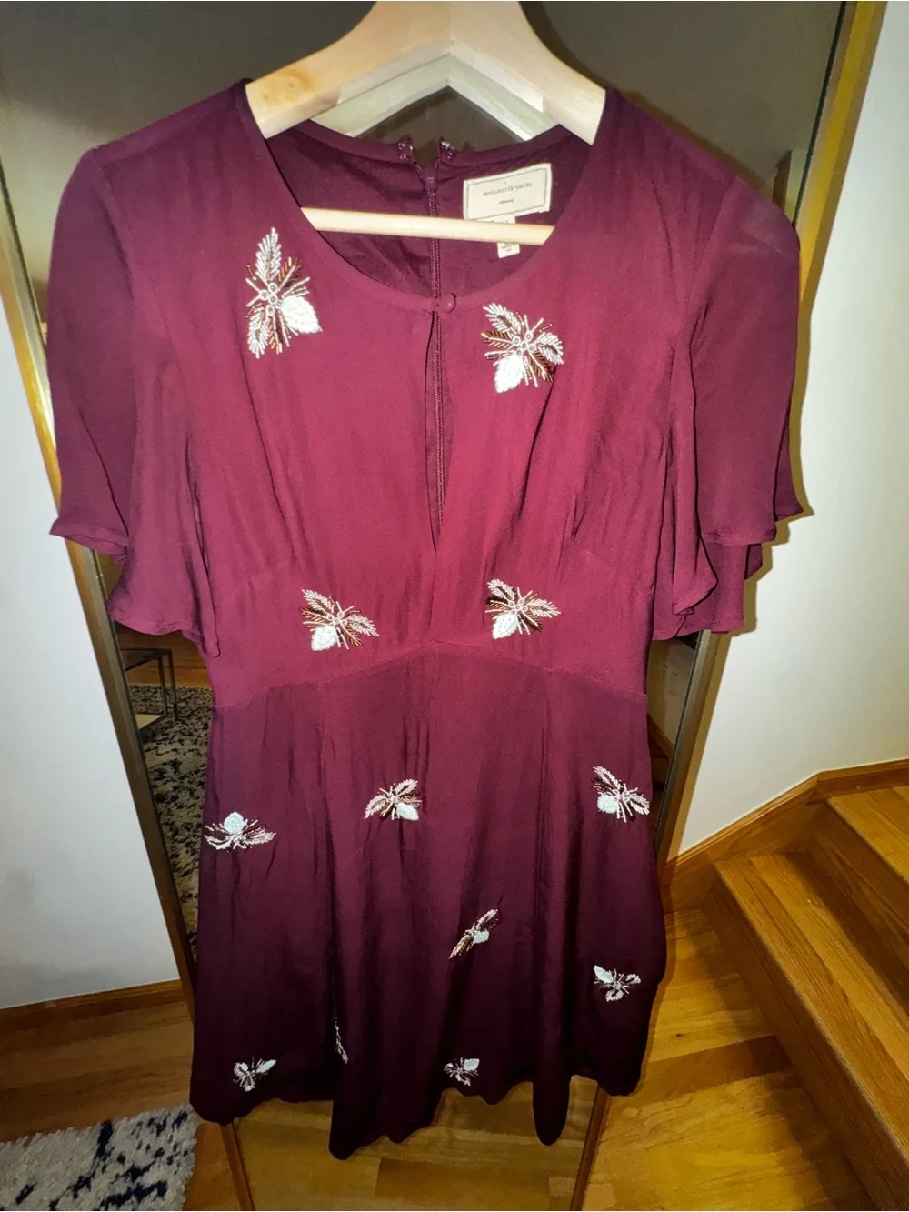 Anthropologie Moulinette Soeurs  Beaded Firefly Fit & Flare Flutter Sleeve Dress